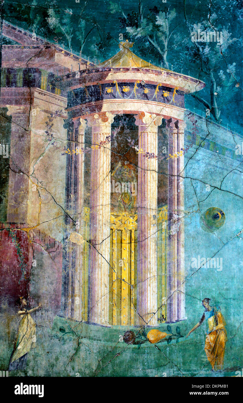Architektur, römische Fresko aus Pompeji, Archäologisches Nationalmuseum Neapel, Kampanien, Italien Stockfoto