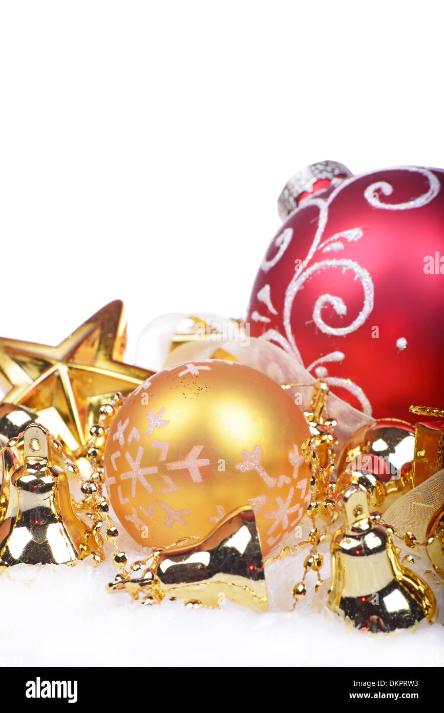 Weihnachten Hintergrund mit goldenen Kugeln und Glocken Stockfoto