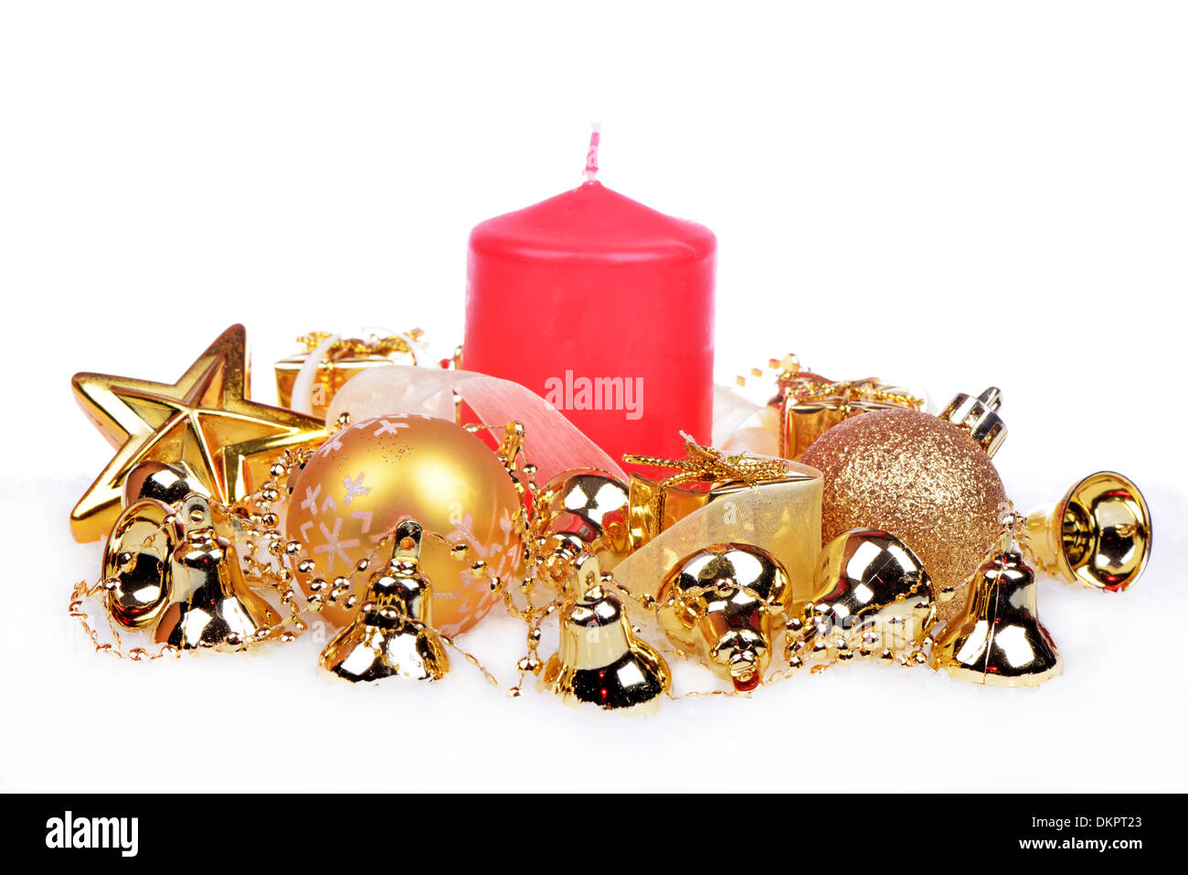 Weihnachten Hintergrund mit goldenen Kugeln und Glocken Stockfoto