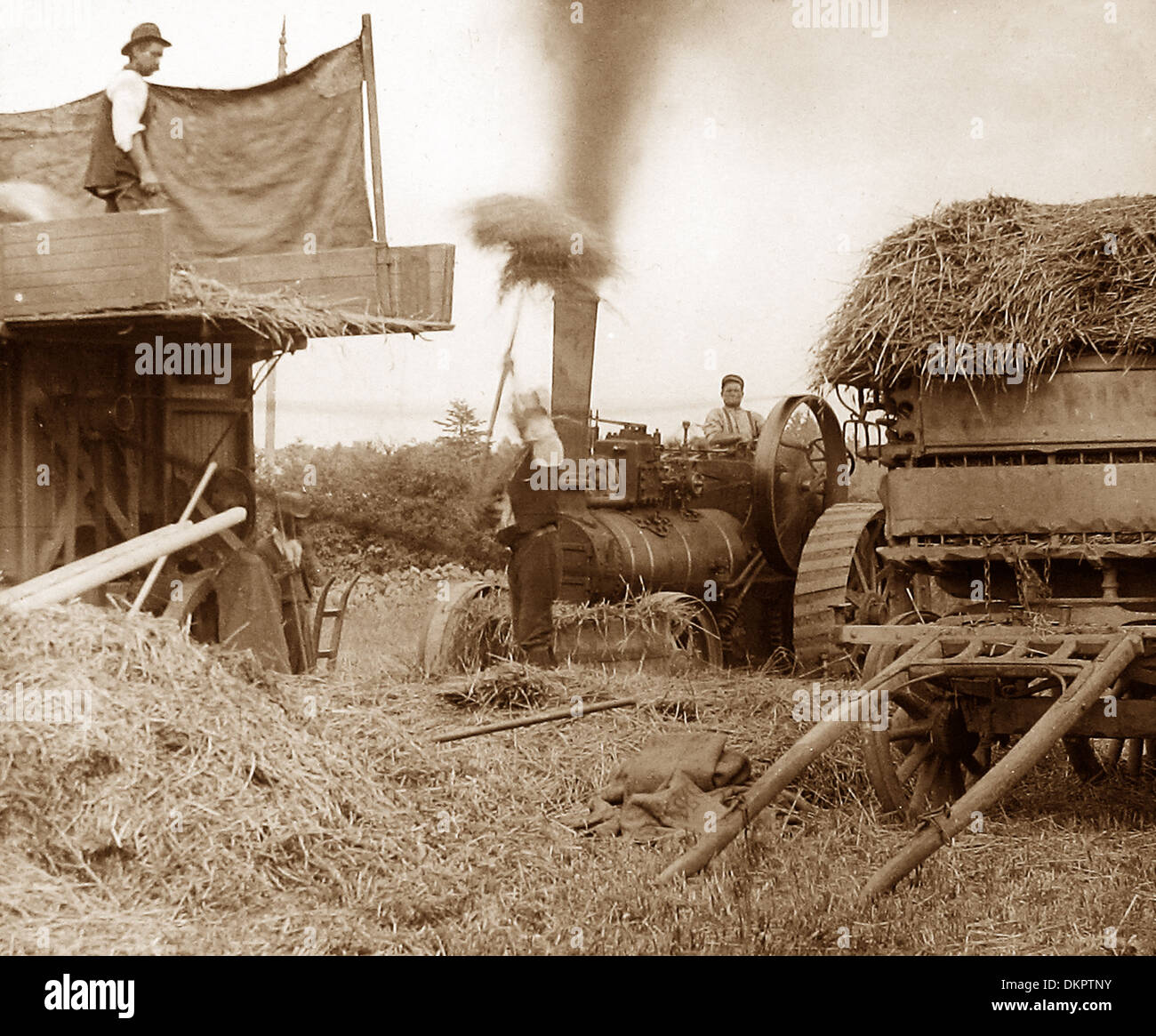 Heuernte mit einer Zugmaschine frühen 1900er Jahren Stockfoto