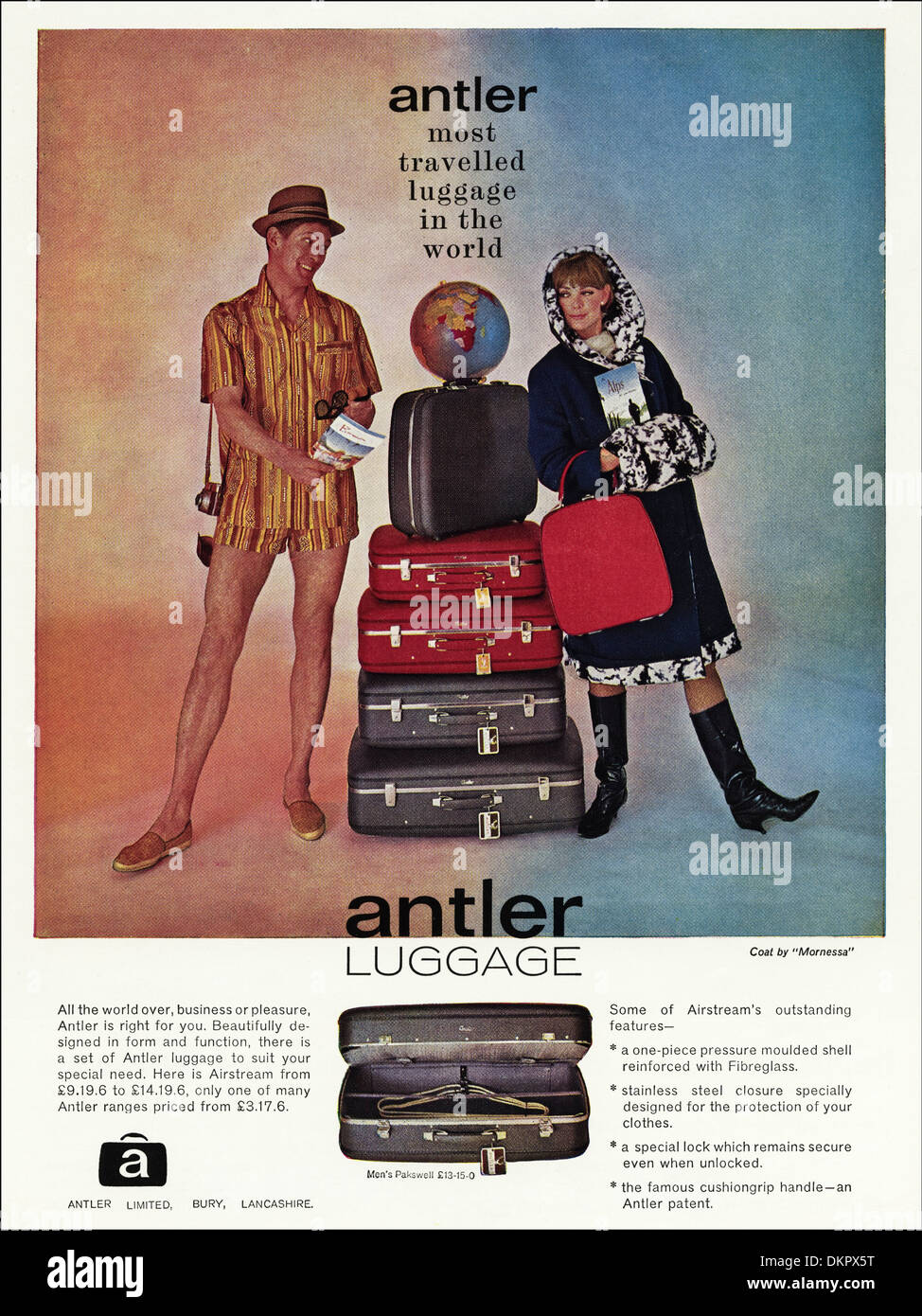 1960er Jahre Vintage Magazin Werbung Werbung ANTLER Gepäck Stockfoto