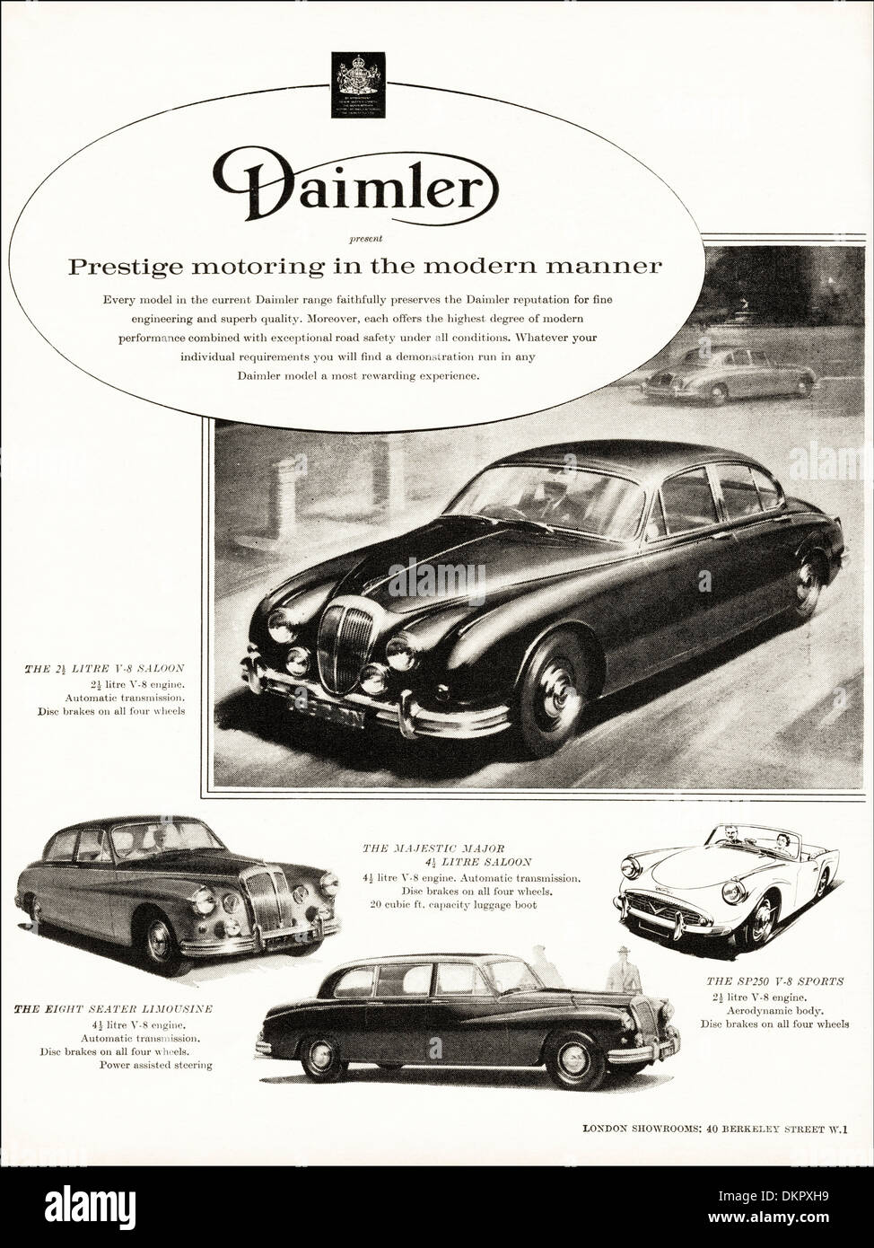 1960er Jahre Vintage Magazin Werbung Werbung DAIMLER Autos Stockfoto