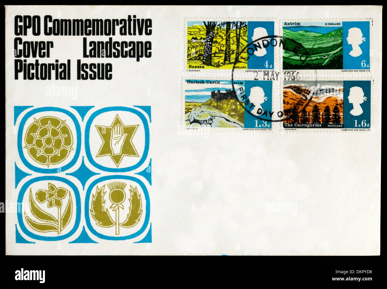 1966-GPO Briefumschlag bildlichen Thema Landschaft. Stockfoto