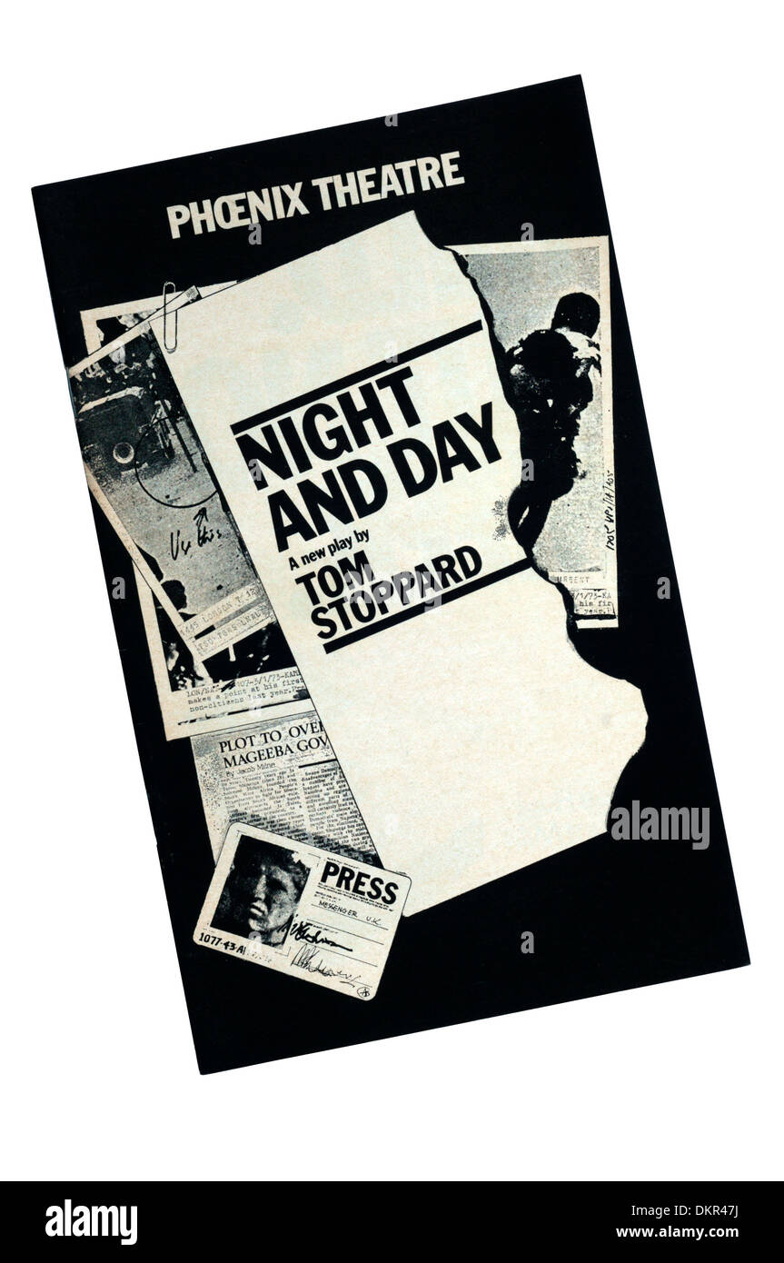 Programm für die 1978-Herstellung von Tag und Nacht von Tom Stoppard im Phoenix Theatre. Stockfoto