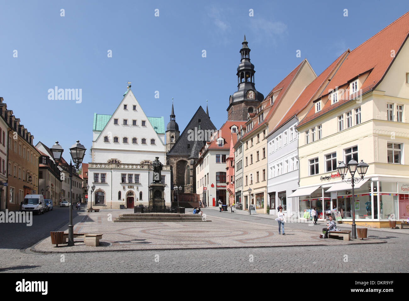 Eisleben Sachsen Anhalt Rathaus Marktplatz St. Andreas Rathaus Marktplatz Lutherdenkmal Stockfoto