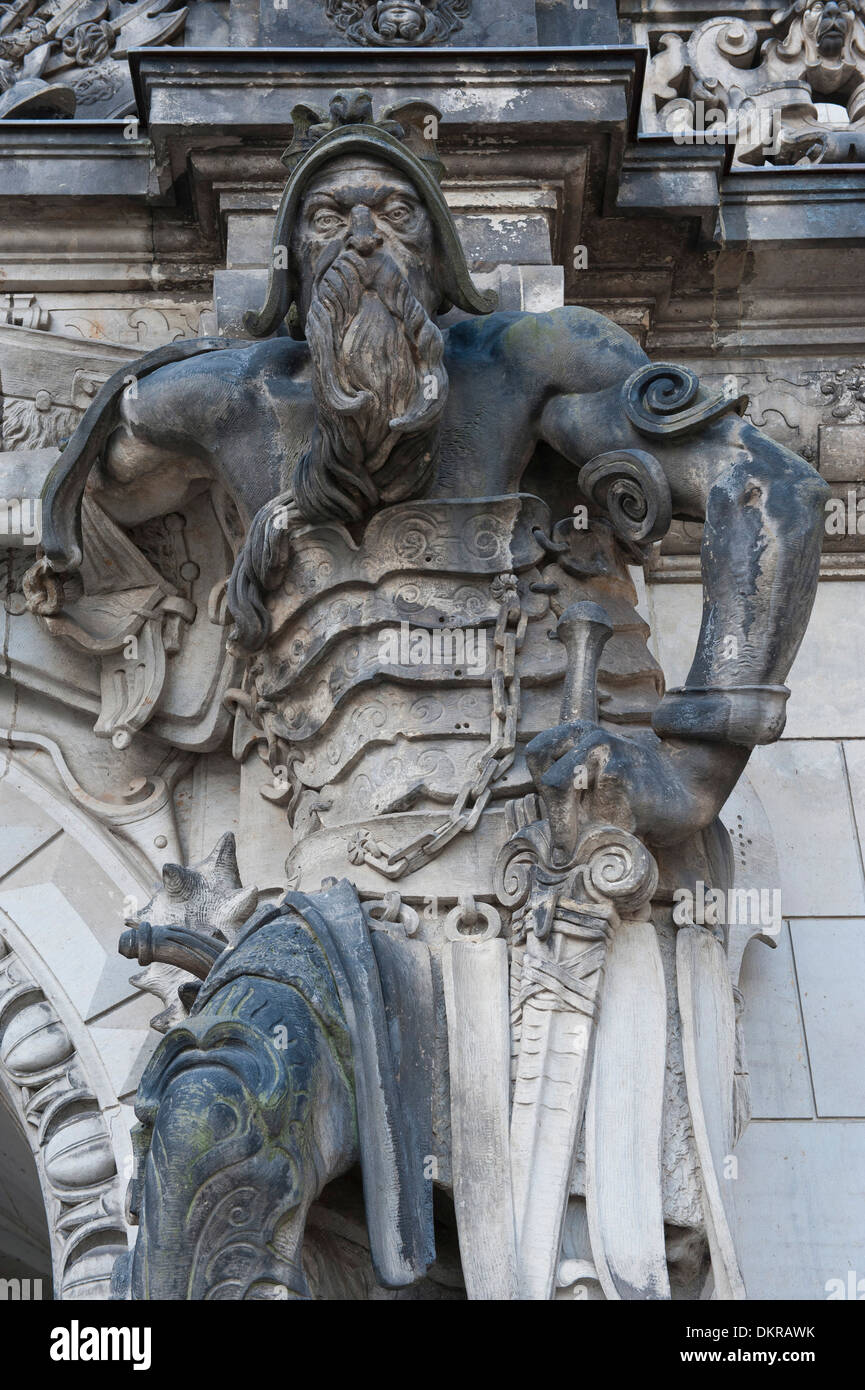 Dresden, Skulptur, Old Town, Geschichte, Kultur, Deutschland, Europa, Sachsen, Figur, Mann, Bart, Stockfoto