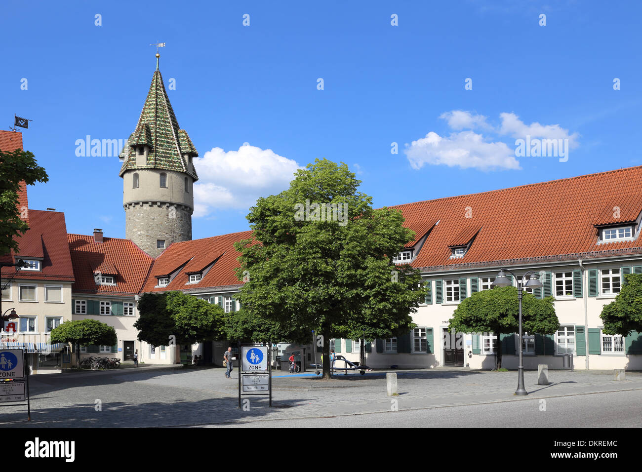 Grüner Turm Marienplatz in Ravensburg Stockfoto