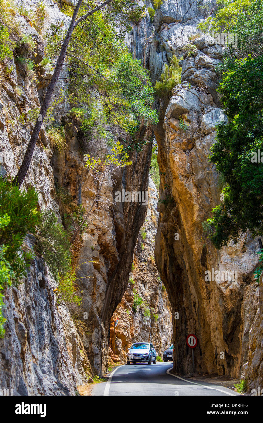Laufwerk Mallorca Balearen Sa Calobra Landschaft natürliche Bergnatur pass Straße Felsen Spanien Europa touristische Sehenswürdigkeiten Stockfoto