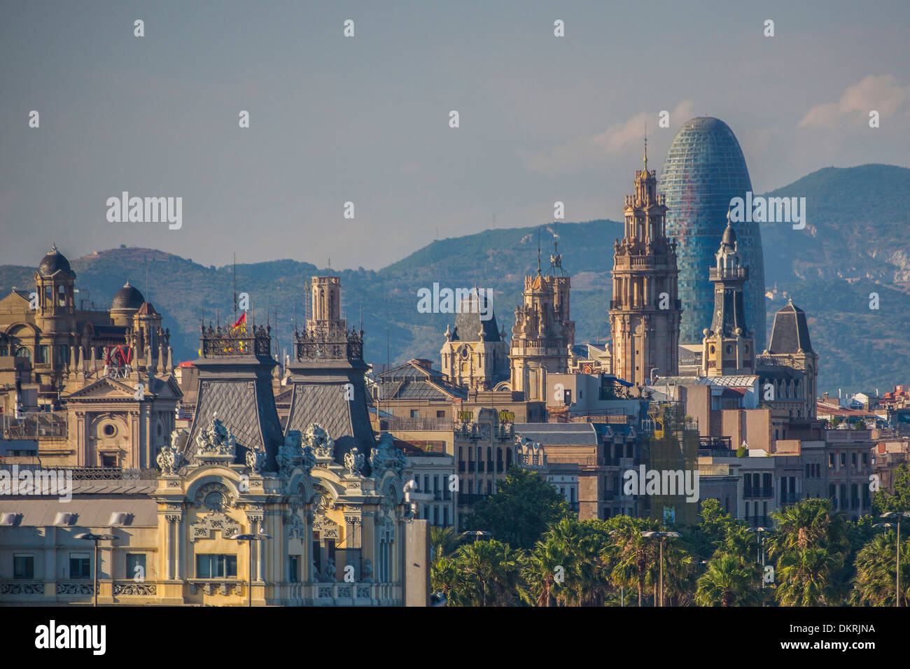 Agbar, Architektur, Barcelona, Gebäude, Katalonien, Zentrum, Stadt, Hafen, moderne, neue, alte, Port, Spanien, Europa, Turm Stockfoto