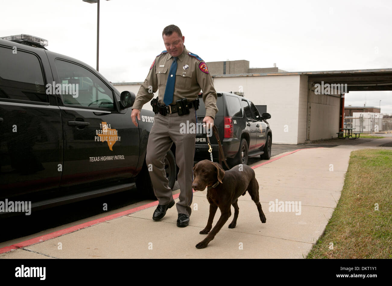 Texas Department of Public Safety Officer mit Hund, die kürzlich die Hunde Ausbildung abgeschlossen Stockfoto