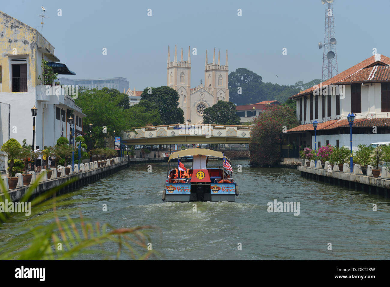 Ausflugsboot, Altstadt, Melaka-Fluss, Melaka, Malaysia Stockfoto