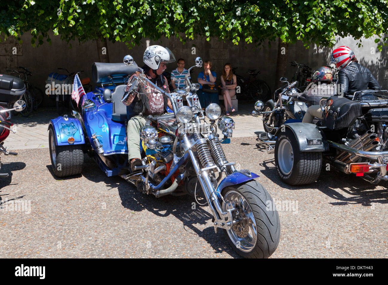 Motorrad Dreiräder in der Stadt Amboise, Frankreich. Reifen männlichen auf trike Stockfoto