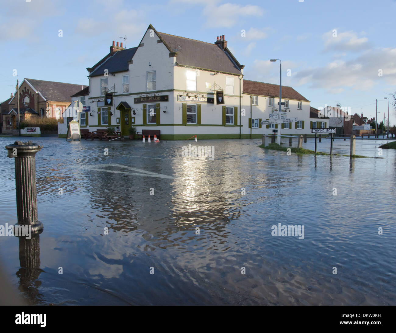 Überschwemmte Kreuzung Burton Fleming East Yorkshire UK Stockfoto