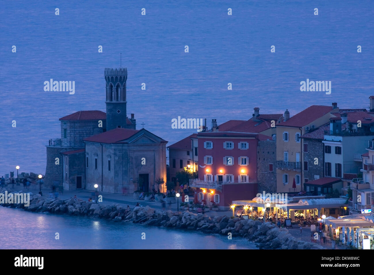 Abend, Abend, Adria, außen, Ansicht, Europa, Istrien, Küste, malerische, Meer, Dorf, Piran, Slowenien, Slowenisch Stockfoto