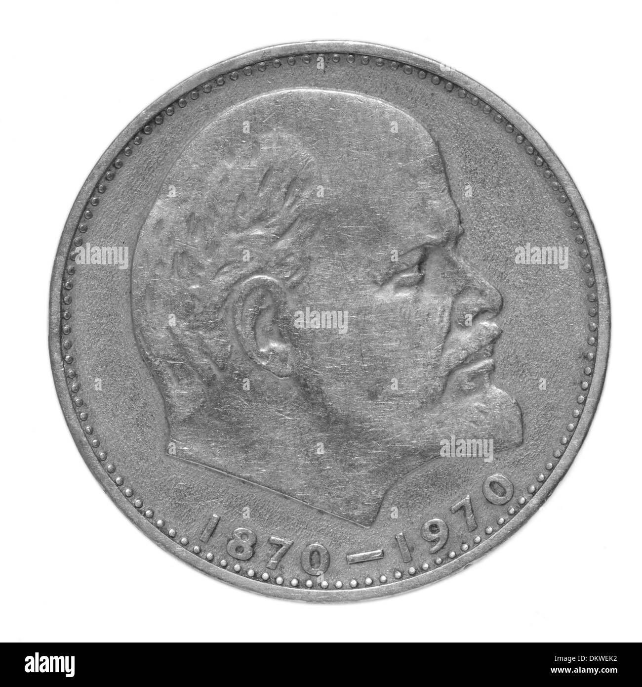 100 Jahre Lenin - USSR 1 Rubel Münze isoliert auf weißem Hintergrund Stockfoto