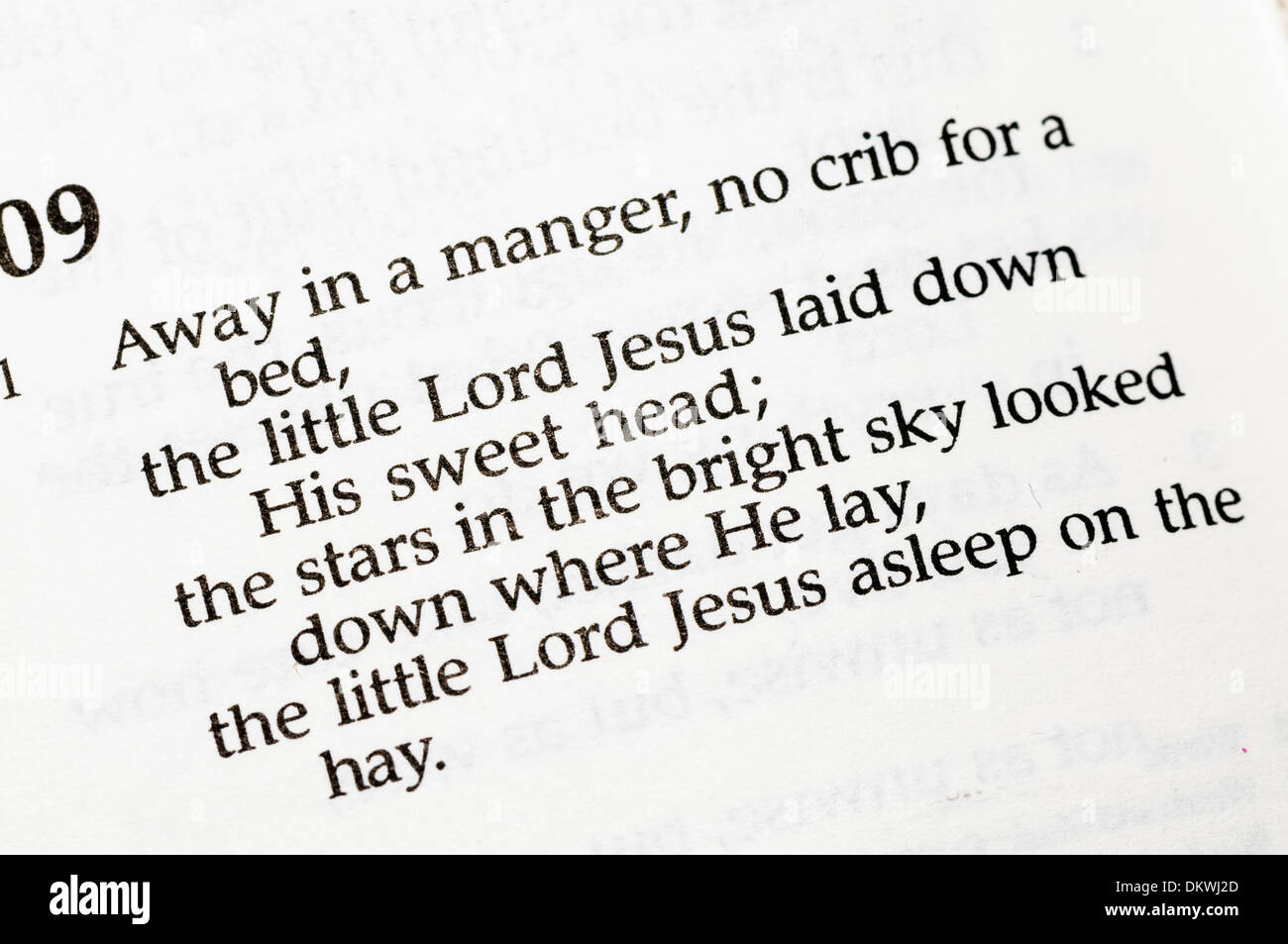 Weihnachtslied - "Away in a Manger" Stockfoto