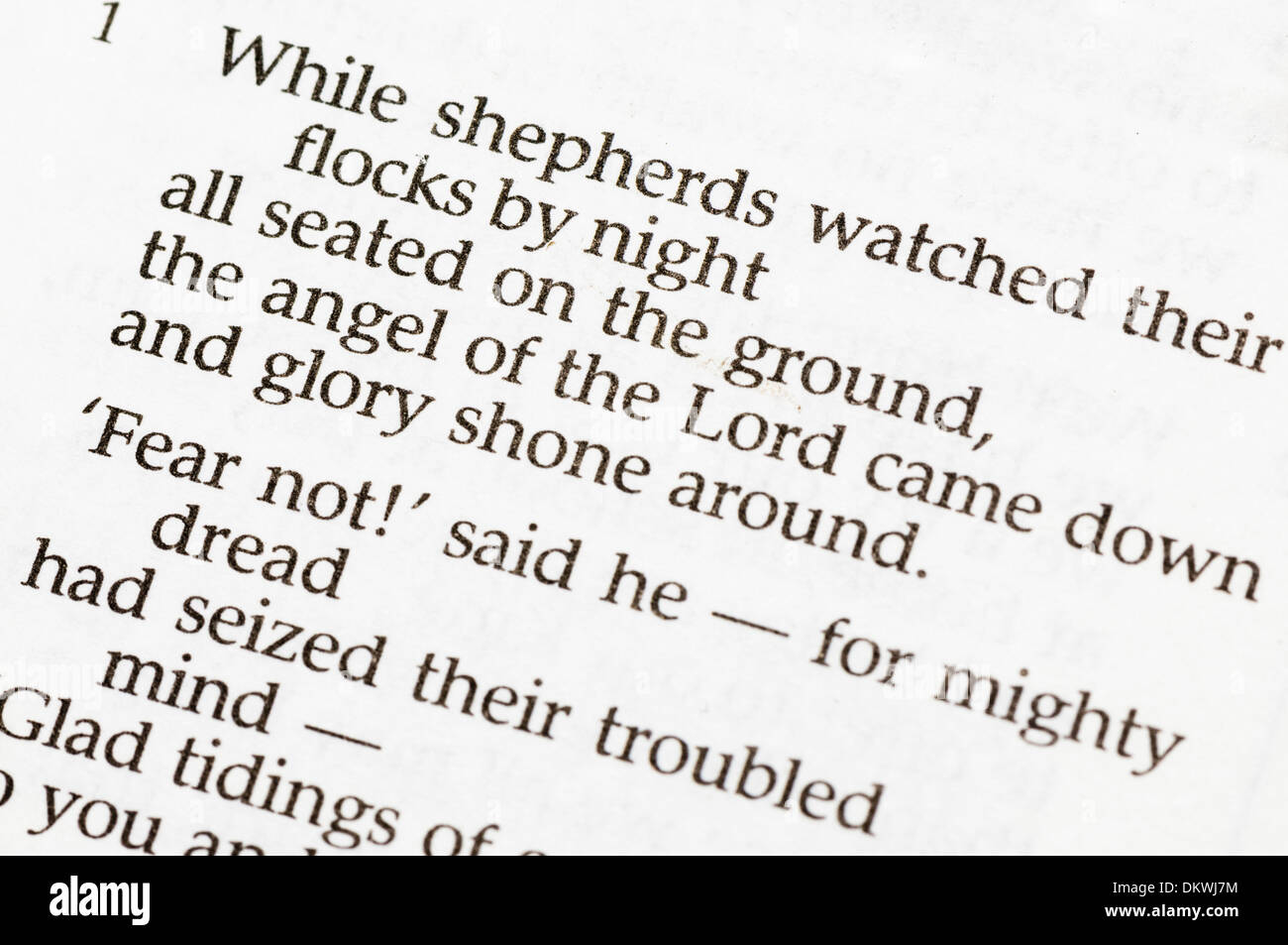 Weihnachtslied - "Während Hirten sahen ihre Herden By Night" Stockfoto