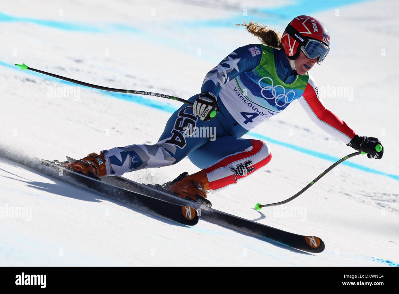 17. Februar 2010 - Whistler, Britisch-Kolumbien, Kanada - konkurriert STACEY COOK (USA) in der Damen Abfahrt auf die Olympischen Spiele in Vancouver 2010 in Whistler, Britisch-Kolumbien, Kanada auf Mittwoch, 17. Februar 2010. (Kredit-Bild: © Mike Kane/ZUMApress.com) Stockfoto