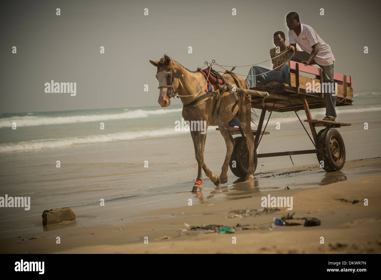 Pferd - gezogenen Wagen auf Yaf Strand - Dakar, Senegal. Stockfoto