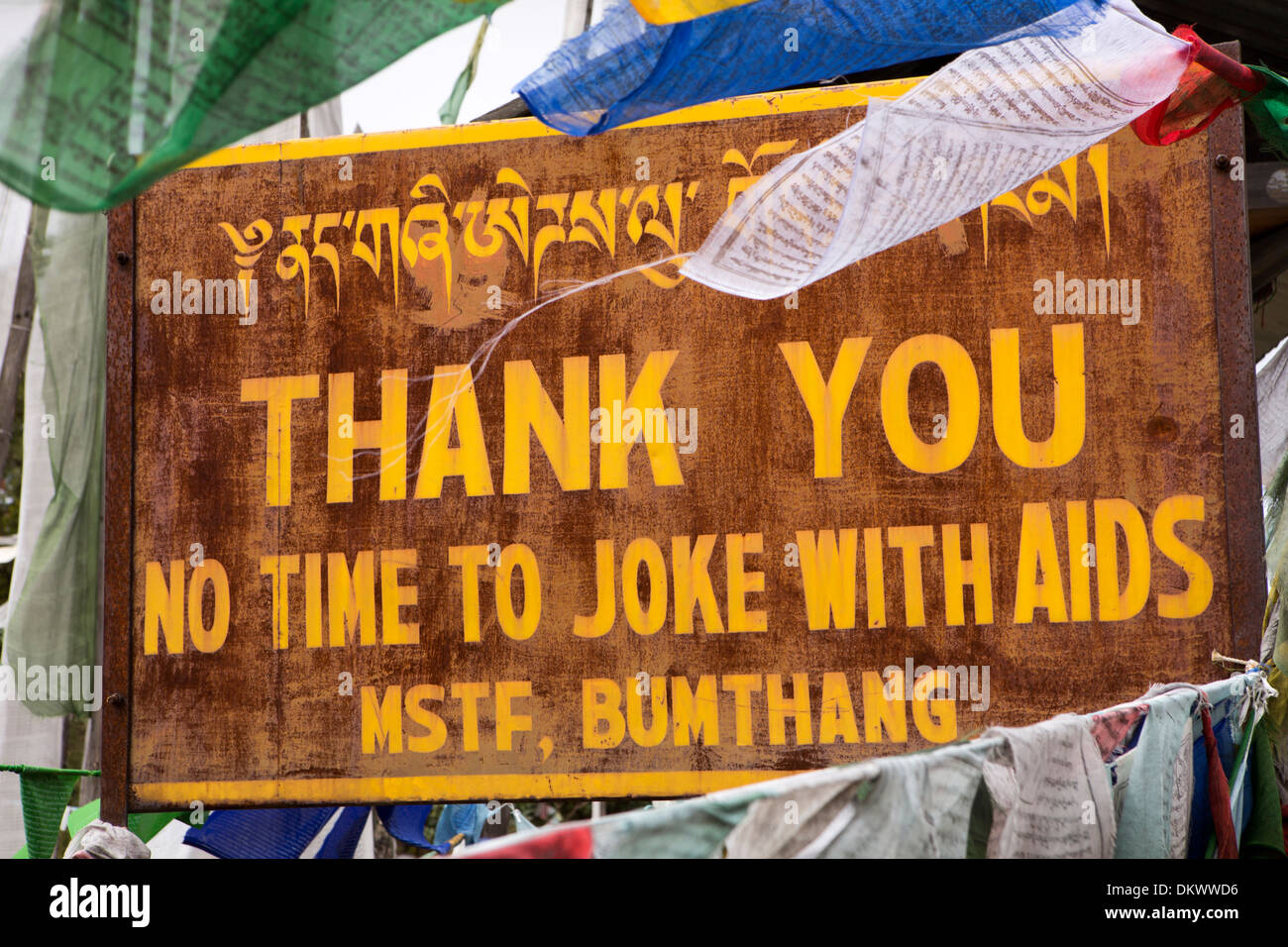 Bhutan, Yotang La Pass, keine Zeit mit Aids Awareness Zeichen zu scherzen Stockfoto