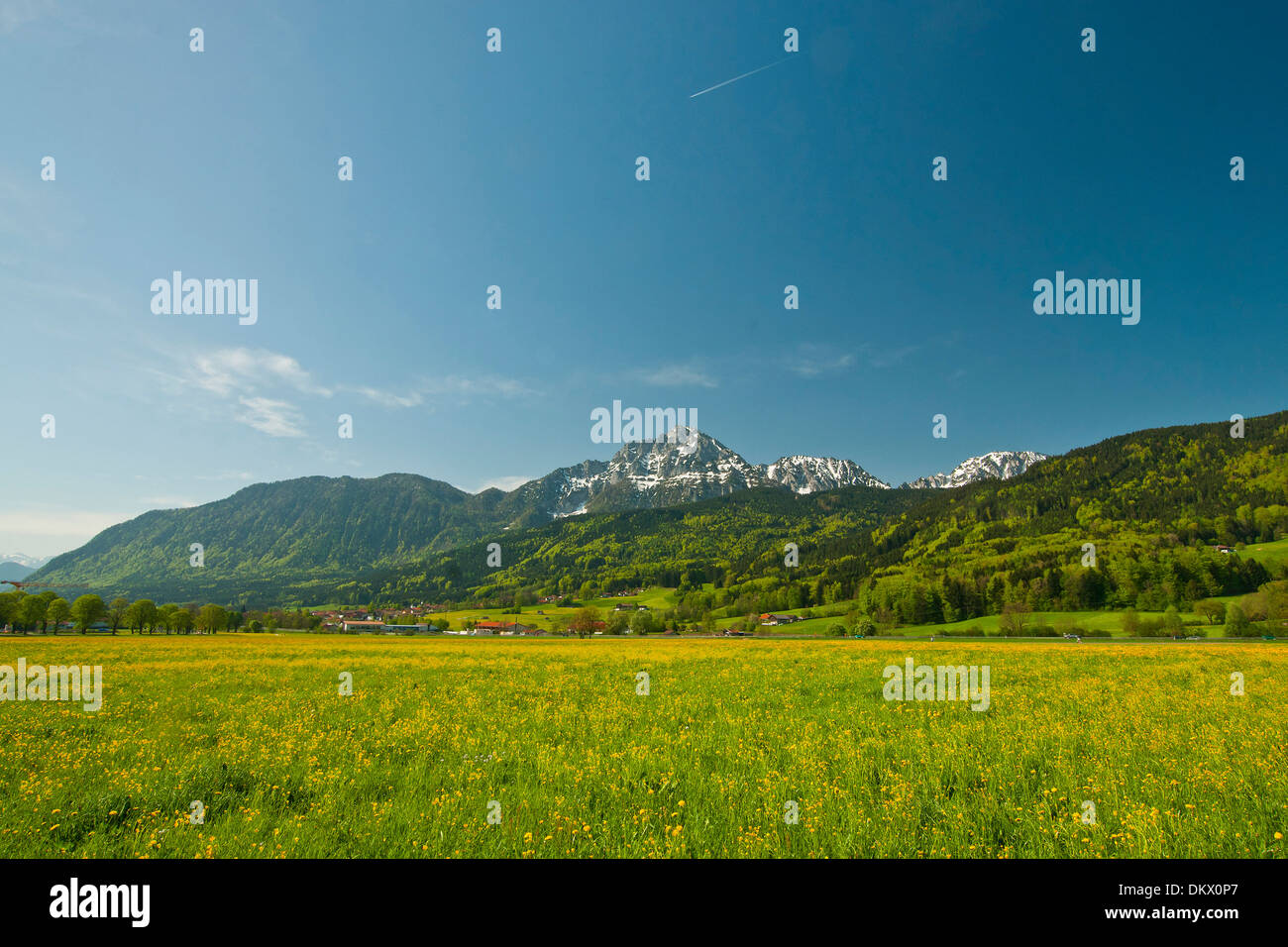 Europa Deutschland Bayern Oberbayern Landschaft regionale Landwirtschaft landwirtschaftliche ländliche Ruhe Himmel Schleier Wolken Wolke Staufen Stockfoto