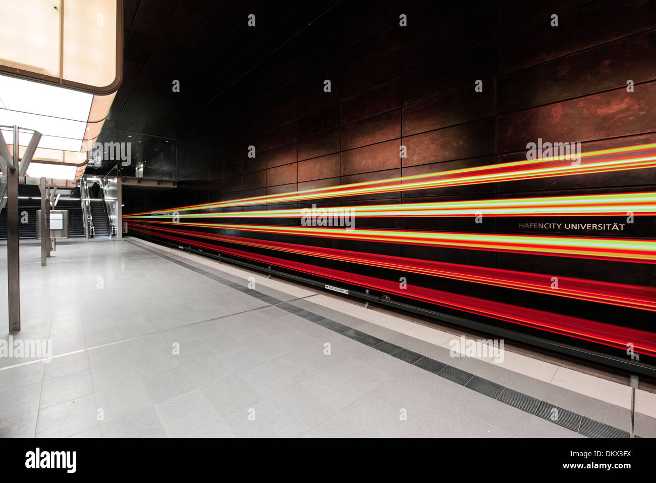 Lichter, U4 Bahn Haltestelle HafenCity Universität Hamburg, Deutschland Stockfoto