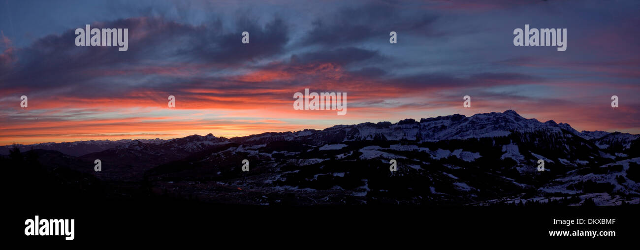 Schweiz Europa Kanton AR Appenzell Ausserrhoden Berge Kanton Innerroden Alpstein Säntis Sonnenaufgang Bergpanorama Stockfoto