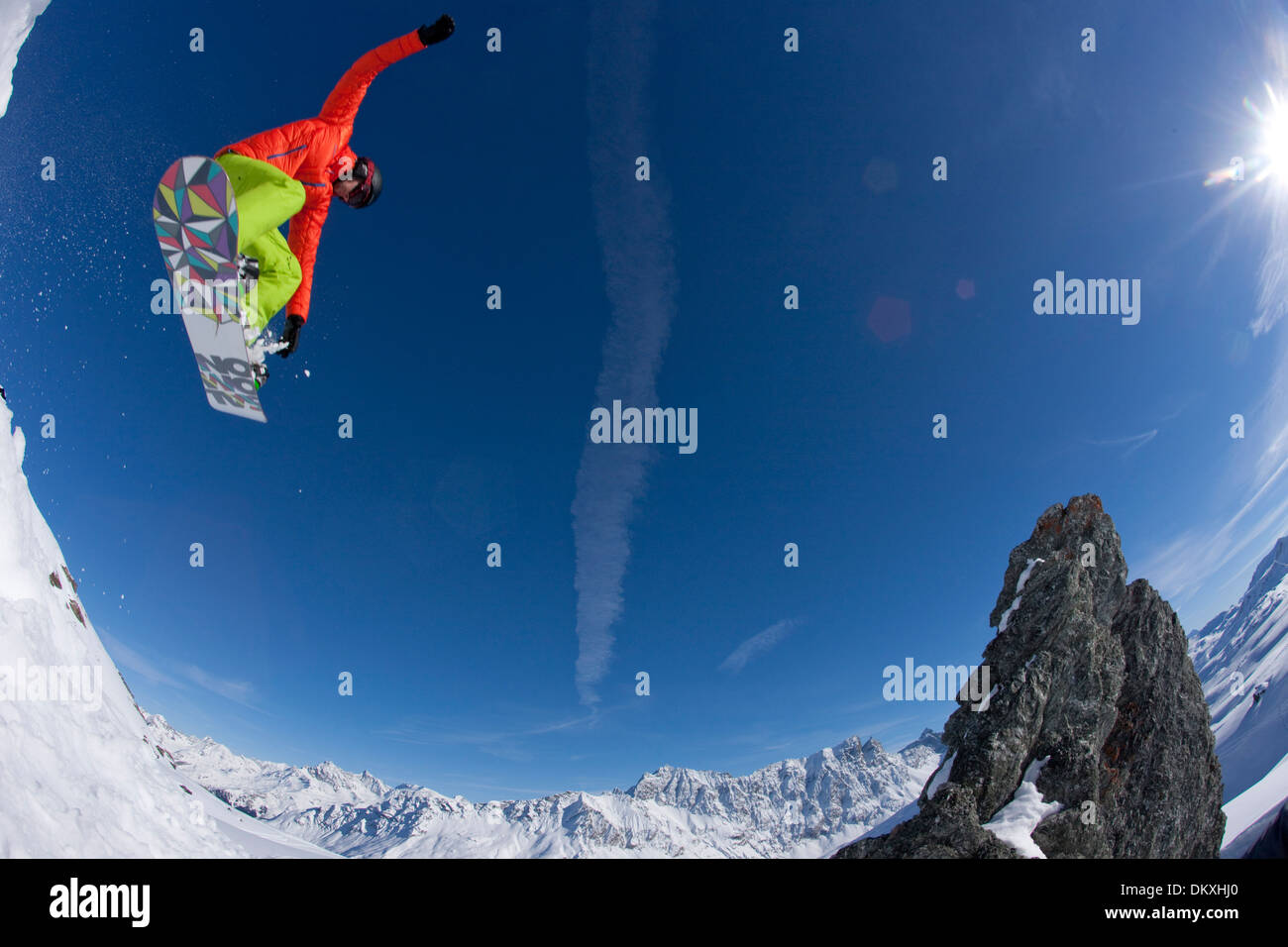 Schweiz Europa Sport ersparen Zeit Abenteuer Winter Wintersport Kantons Graubünden Graubünden GR snowboard Snowboarden Stockfoto