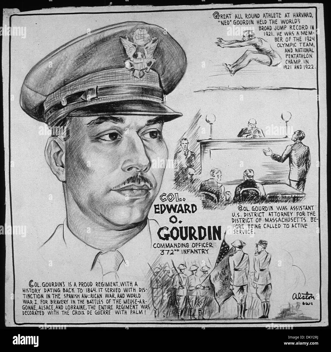 Colonel Edward O. Gourdin, Befehlshaber der 372. Infanterie, ein bedeutender Anführer der US-Armee während des Zweiten Weltkriegs Stockfoto