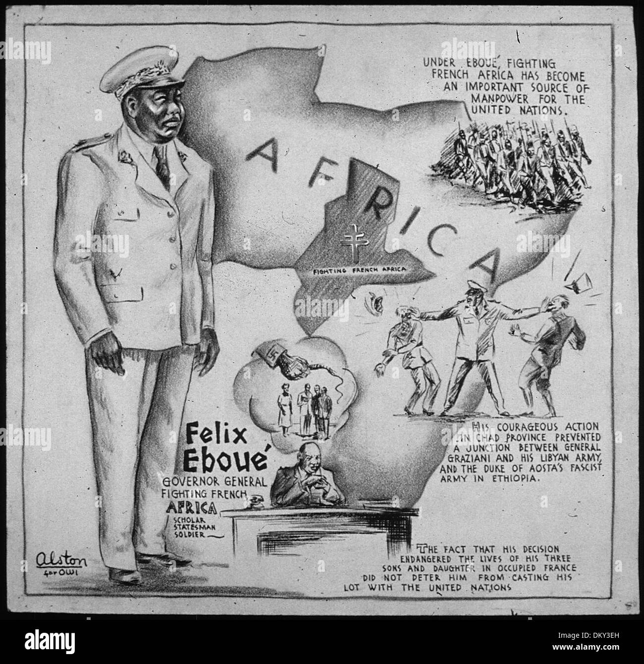 Felix Eboué, Generalgouverneur von Französisch-Äquatorialafrika, war Gelehrter, Staatsmann und Soldat. Er spielte eine Schlüsselrolle im französischen Widerstand während des Zweiten Weltkriegs, indem er half, die Region für das Freie Frankreich zu sichern und gegen Achsenmächte zu kämpfen. Stockfoto