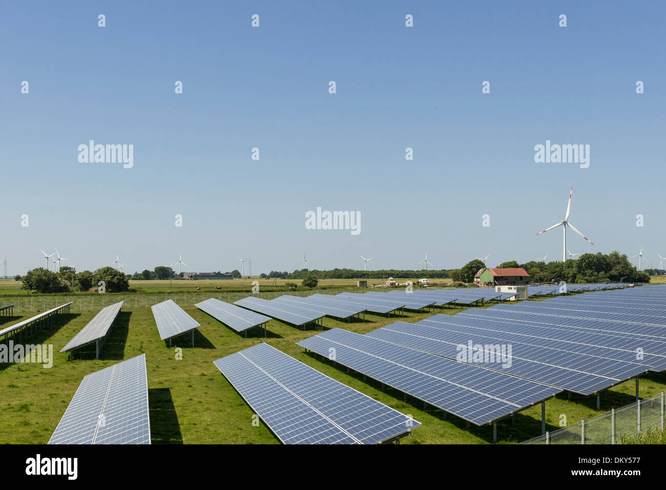 Energie, Solar-Panel, Windkraftanlagen, Niebuell, Schleswig Holstein, Deutschland Stockfoto