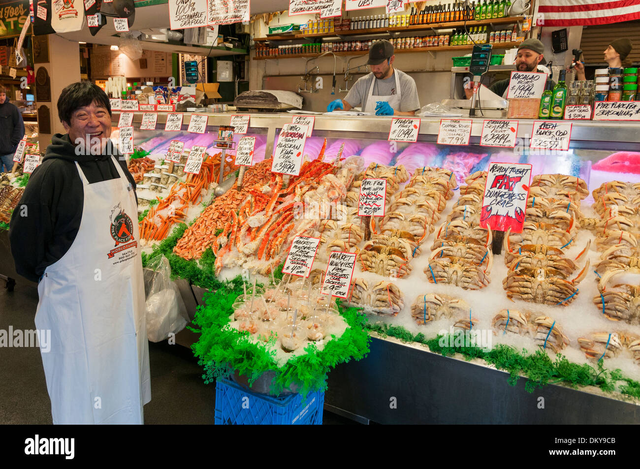 Washington, Seattle, Pike Place Market, Meeresfrüchte, Schalentiere Stockfoto