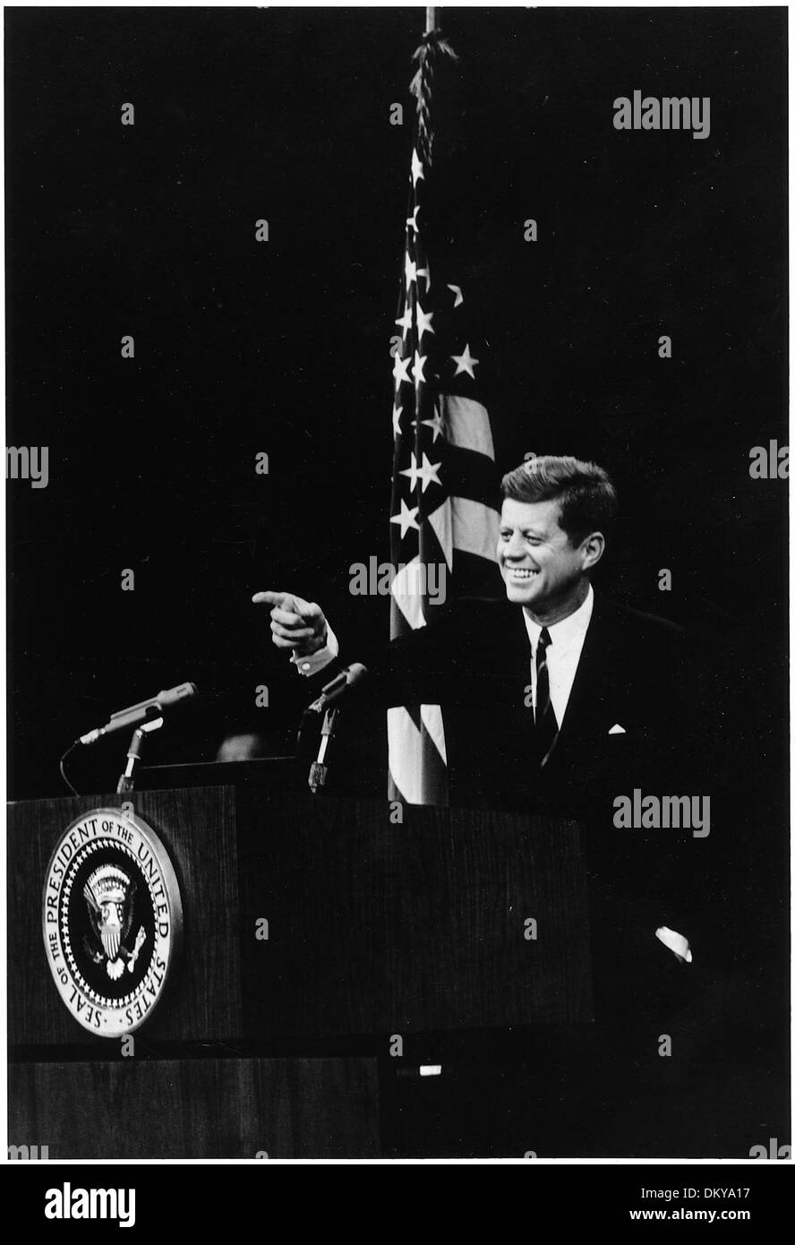 Pressekonferenz. Präsident Kennedy. Staatliche Abt. Auditorium in Washington, D.C. 194182 Stockfoto