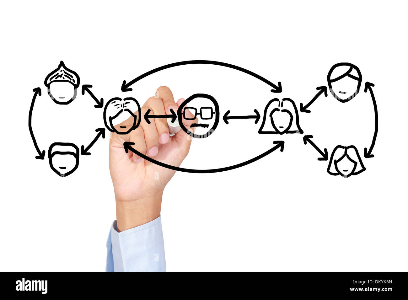 Teamarbeit-Diagramm zeichnen auf Whiteboard Stockfoto