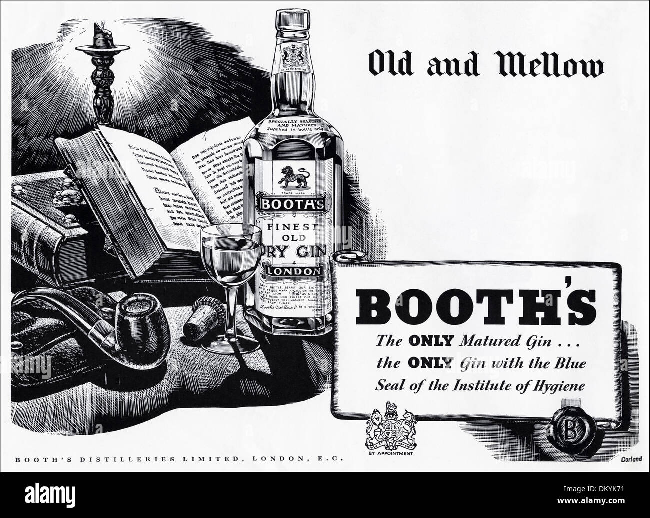 1930er Jahren original Vintage Magazin Werbung Werbung BOOTHS GIN Stockfoto