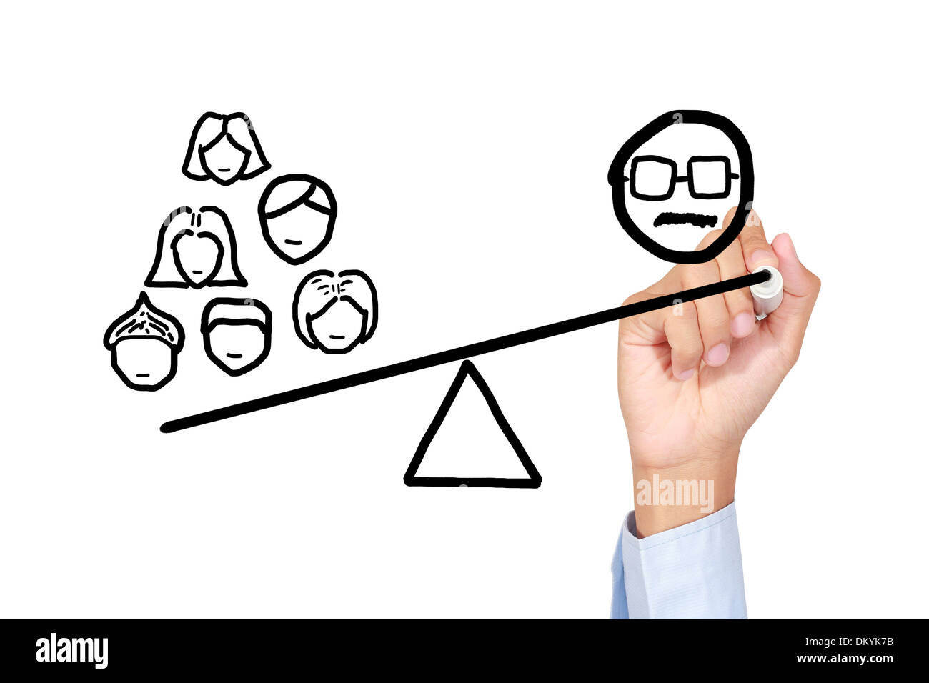 Teamarbeit-Diagramm zeichnen auf Whiteboard Stockfoto