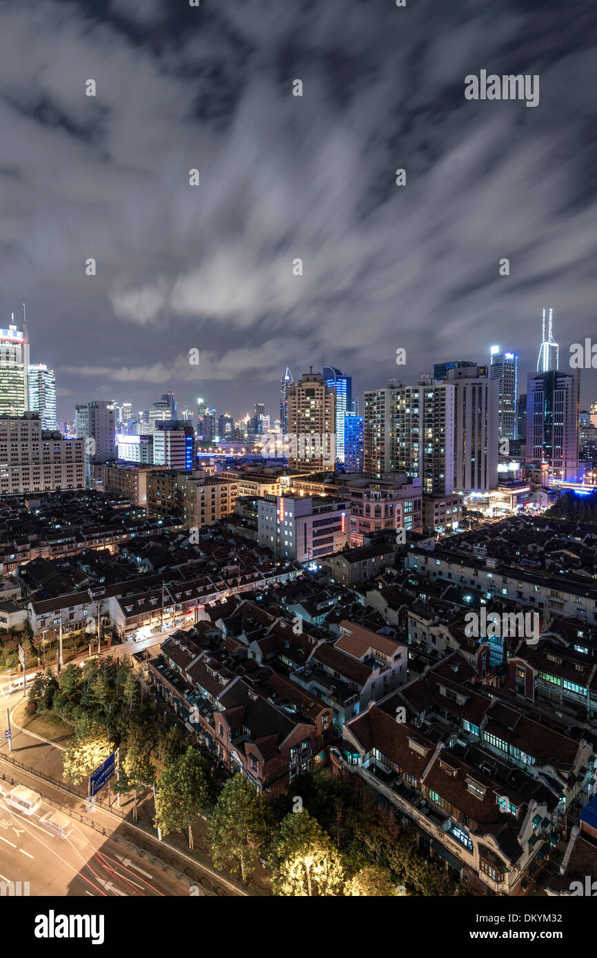 Stadtbild, Nachtszene, Huangpu, Puxi, Shanghai, China Stockfoto