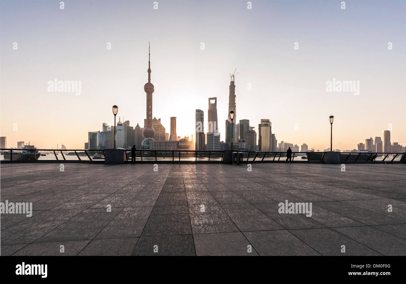 Promenade, der Bund, morgens, Sonnenaufgang, Shanghai, China Stockfoto