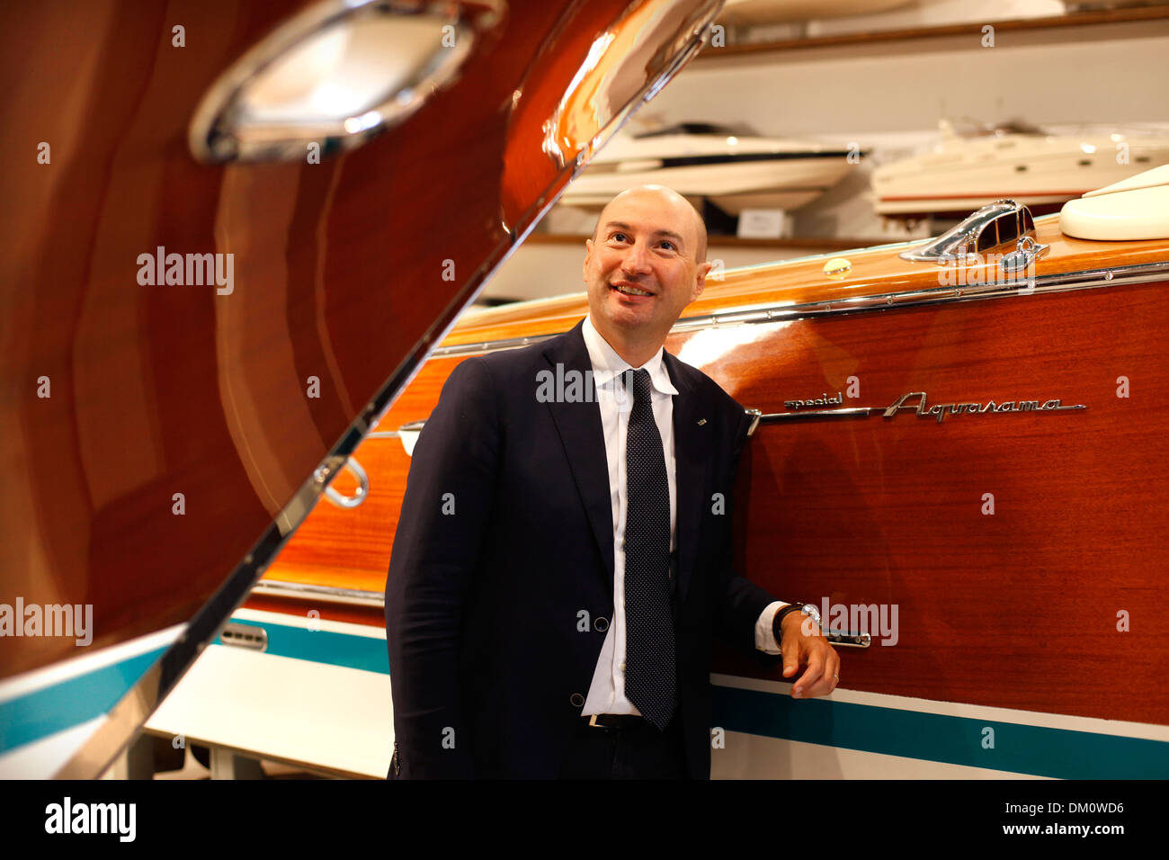 Ferruccio Rossi, Chief Executive Officer der Ferretti-Gruppe im Riva Yachten Fabrik in Sarnico, Italien. Stockfoto