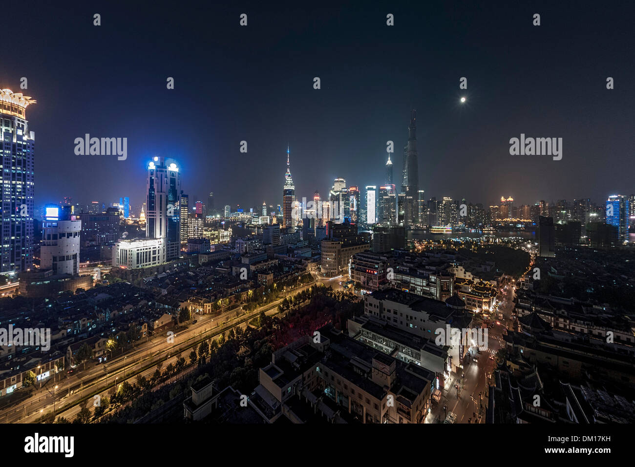 Stadtbild, Nachtszene, Huangpu, Puxi, Shanghai, China Stockfoto