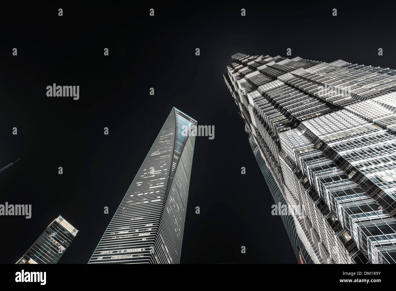 Shanghai World Financial Center, SWFC und Jin Mao Tower bei Nacht, Lujiazui, Pudong, Shanghai, China Stockfoto