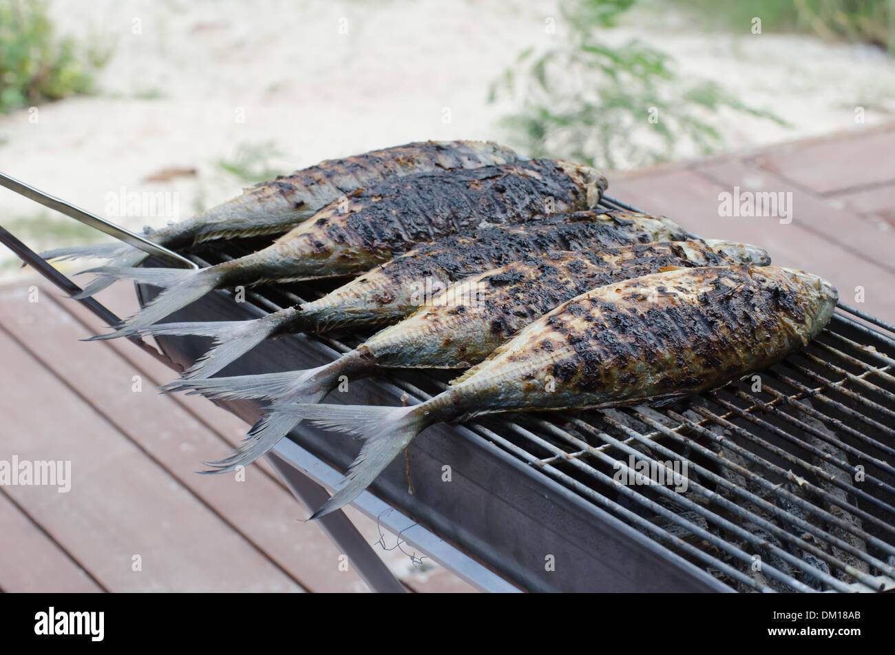 Fisch-Grill auf Stöcke, Meeresfrüchte Grill Grillen Stockfoto