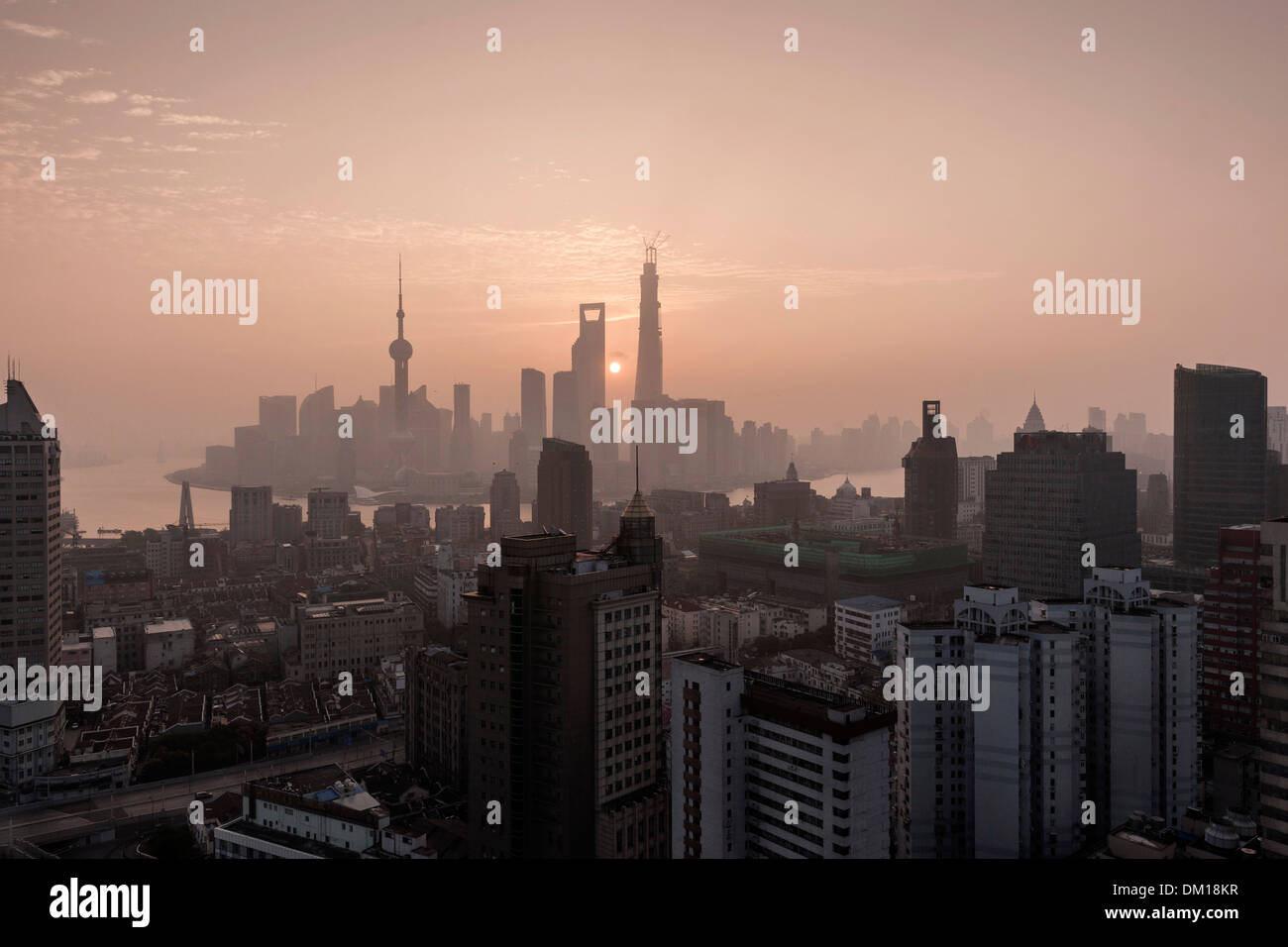 Stadtbild, Panorama, Sunrise, Pudong, Shanghai, China Stockfoto