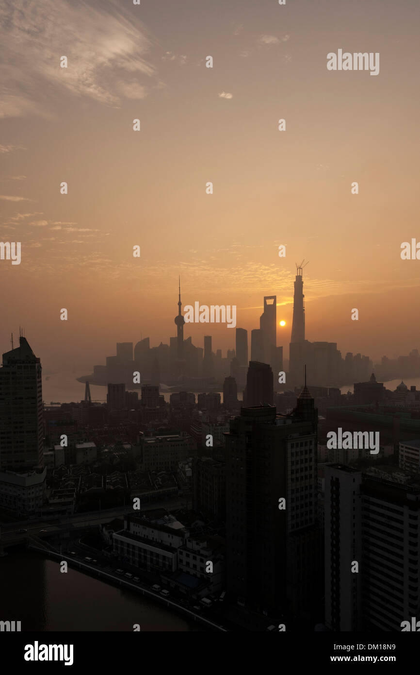 Stadtbild, Panorama, Sunrise, Pudong, Shanghai, China Stockfoto