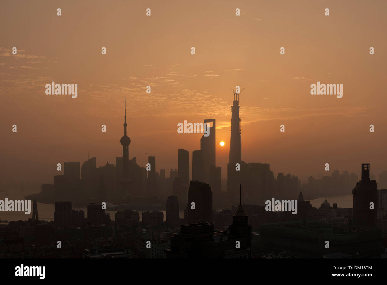 Stadtbild, Panorama, Sunrise, Pudong, Shanghai, China Stockfoto