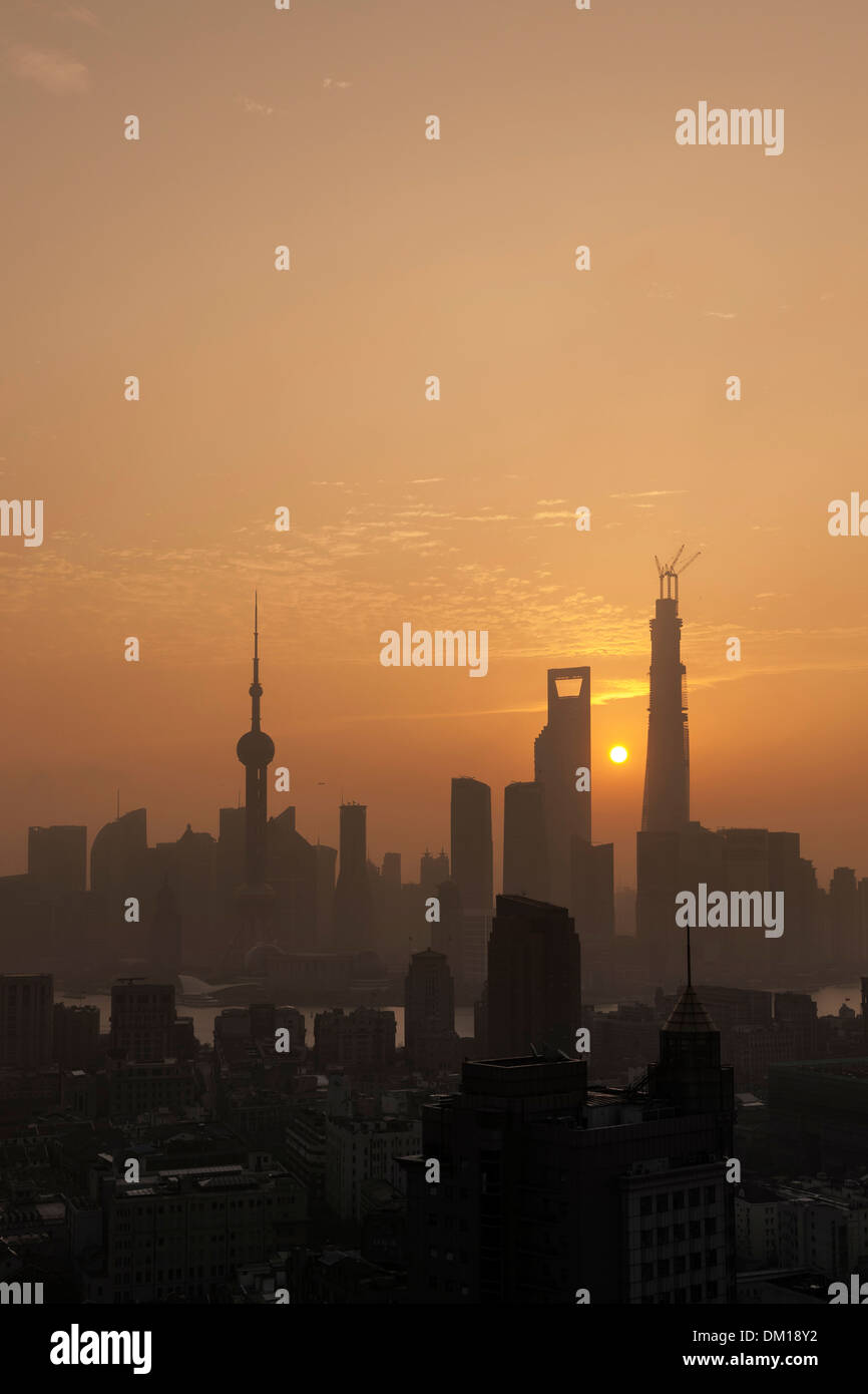 Stadtbild, Panorama, Sunrise, Pudong, Shanghai, China Stockfoto