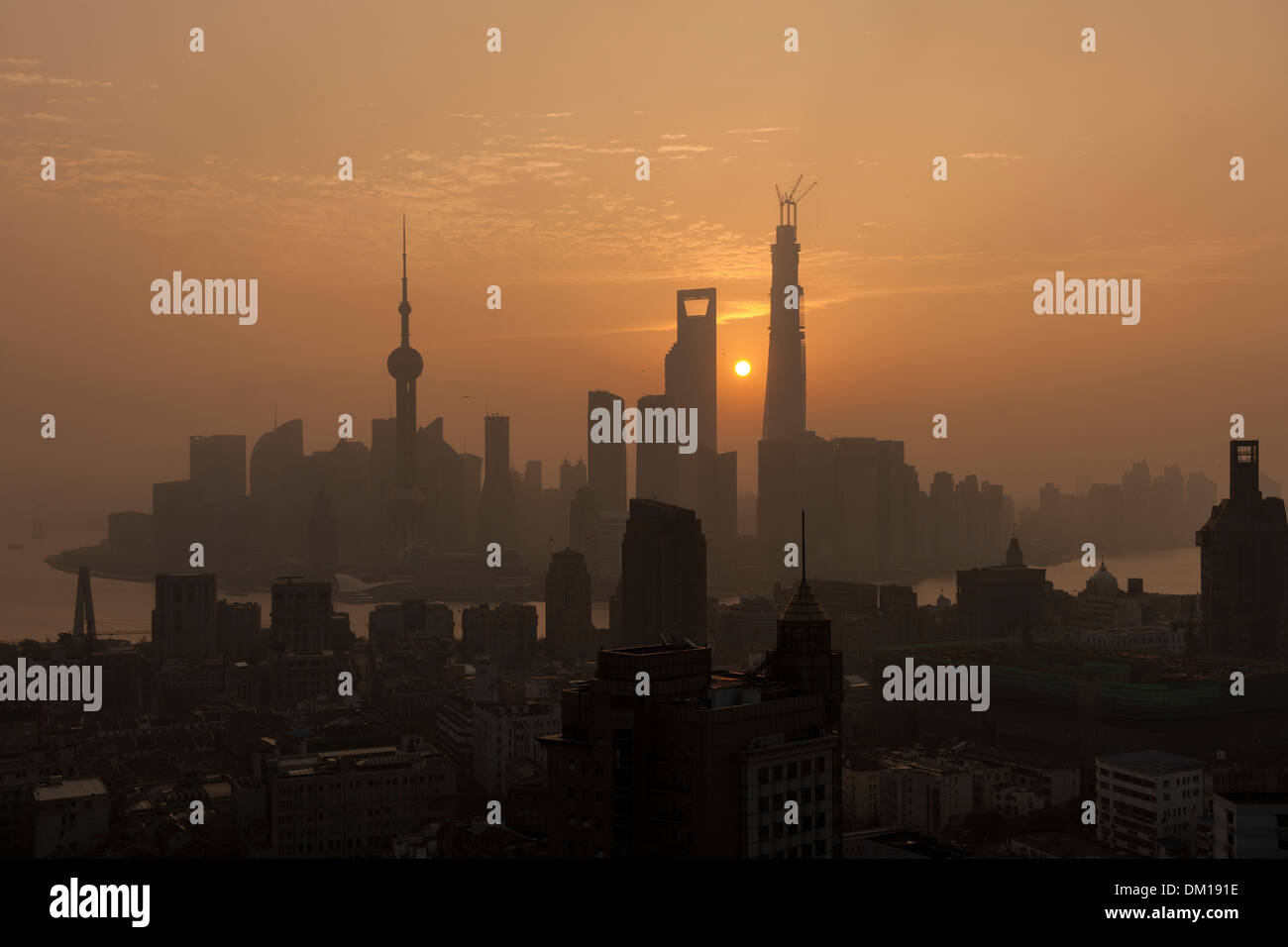 Stadtbild, Panorama, Sunrise, Pudong, Shanghai, China Stockfoto