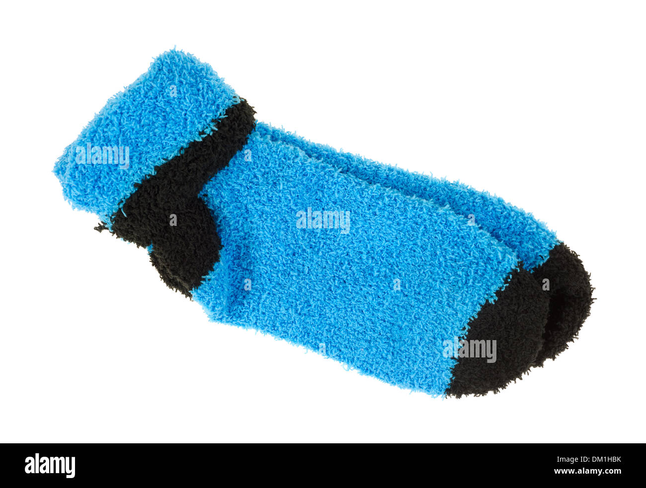 Ein paar von blau und schwarz, die mit den Spitzen Dicke Fleece Socken gefaltet auf einem weißen Hintergrund. Stockfoto