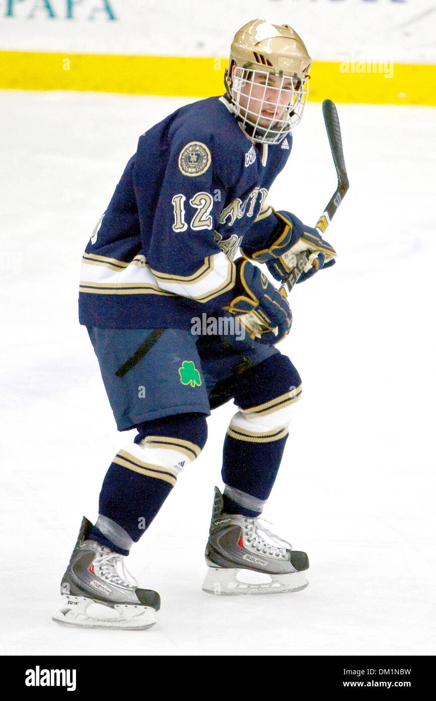 Notre Dame Rechtsaußen Rich Ryan (12) während der Spielaktion.  Bowling Green besiegte Notre Dame 2: 1 bei einem plötzlichen Tod Schusswechsel, nachdem beide Teams am Ende der Überstunden in der BGSU Ice Arena in Bowling Green, Ohio 1-1 gebunden waren. (Kredit-Bild: © Scott Grau/Southcreek Global/ZUMApress.com) Stockfoto