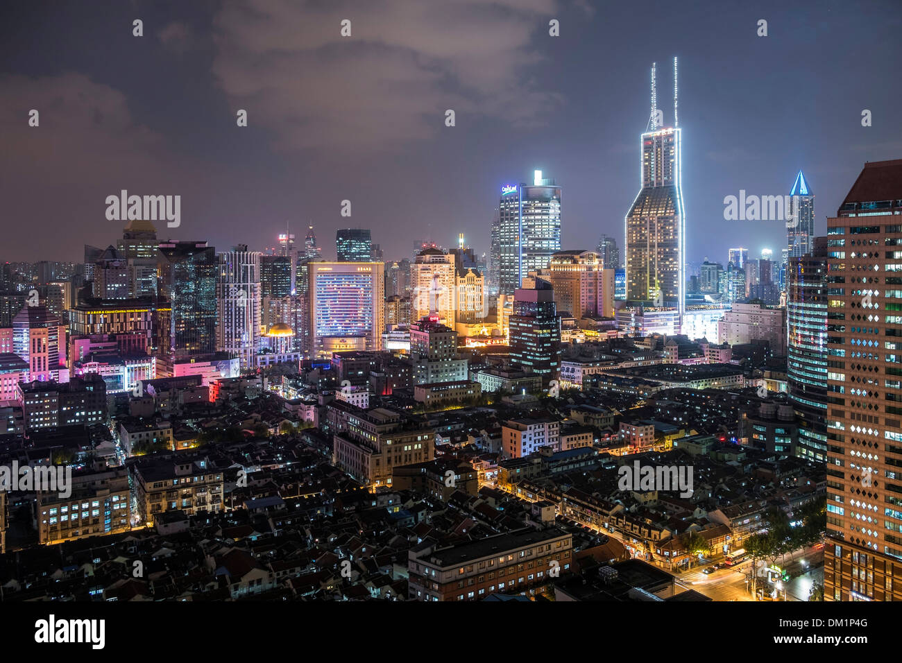 Stadtbild, Panorama, Twilight, Puxi, Huangpu, Shanghai, China Stockfoto